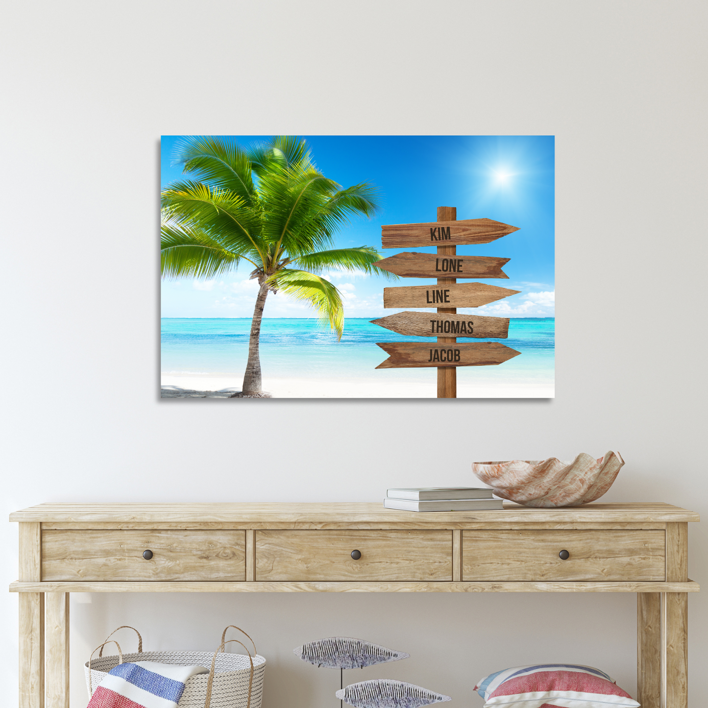 Strand og palmer farver - Personligt Lærredsprint
